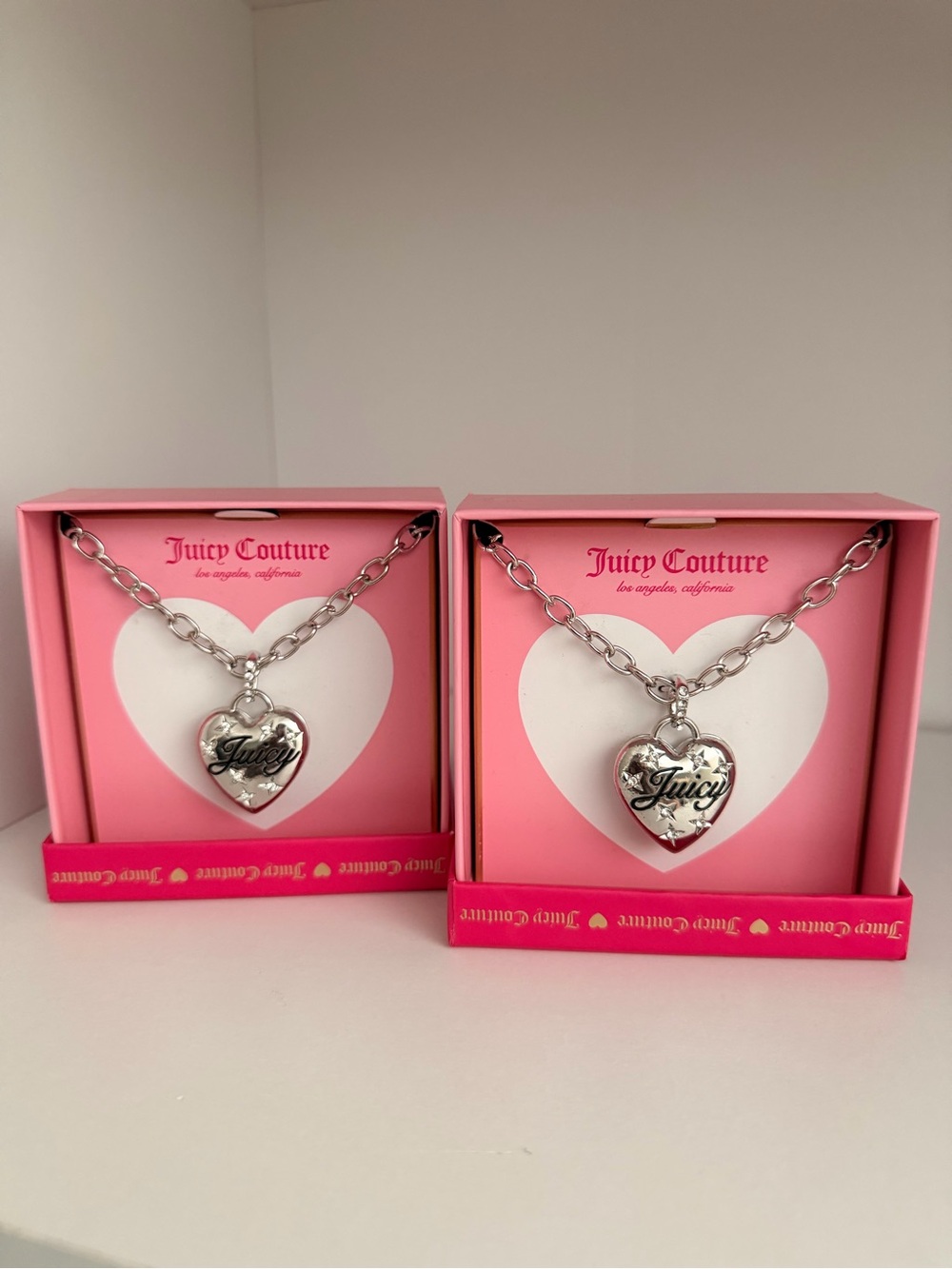 Juicy Couture Silver Heart Locket Necklace with Pink Packaging